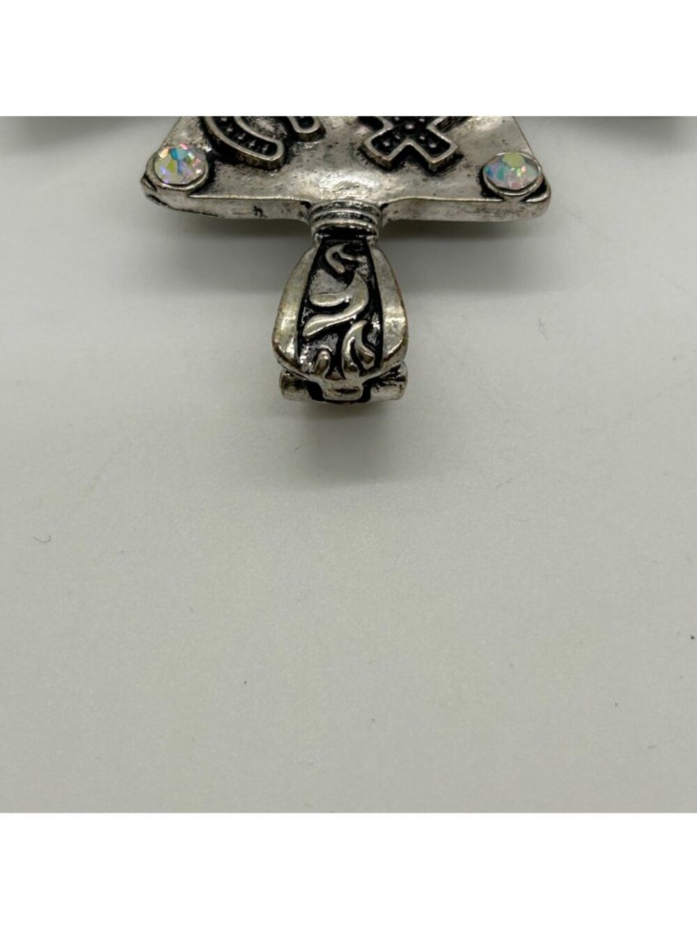 Silvertone Cross Pendant Pearl Enhancer Arurora Borealis Horseshoe Southwestern - Picture 9 of 14